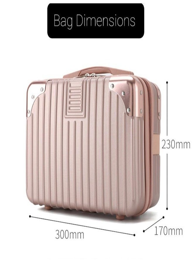 AMPLIN حقيبة سفر محمولة للمكياج من AMPLIN مقاس 14 بوصة، حقيبة يد مقاومة للضغط مصنوعة من مادة ABS، مزودة بشريط مطاطي، حقيبة مستحضرات تجميل صغيرة صلبة للسفر والتخييم للنساء والفتيات - ذهبي وردي - Image 4